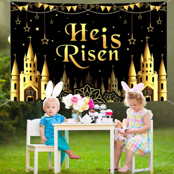 Giunmcul Easter Party Backdrop Cloth Egg and Bunny Design Vinyl Background Banner for Indoor Outdoor Photo Booth Wall Decor High Definition Print Reusable Easy Clean 1 Piece