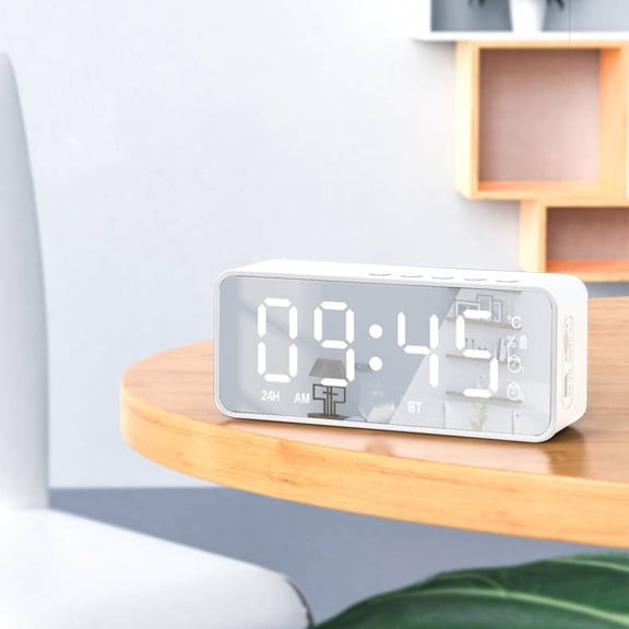 Giunmcul Festival Gift Digital Clock with Bluetooth Speaker Alarm Clock with Alarms Mirror LED Display Bluetooth V5.0 TFCard