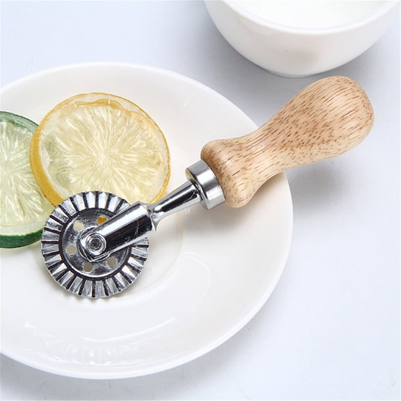 Giunmcul Flower Dumpling And Cake Cutter Pastry Wheel Wooden Handle Ergonomic Comfortable Grip Easy Clean Smooth Incision Kitchen Baking Pasta Making Tool Includes One Cutter