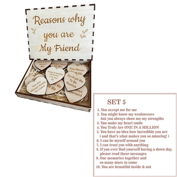Giunmcul Friendship Keepsake Wooden Box with 10 Heart Tokens Messages Gift Set for Best Friend Birthday Thank You Appreciation Home Decor 1 Set