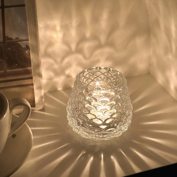 Giunmcul Glass Candle Holder Pinecone Texture Tea Light Cup Clear Romantic Candlestick for Table Decor Candlelight Dinner Home Lighting 1 Piece