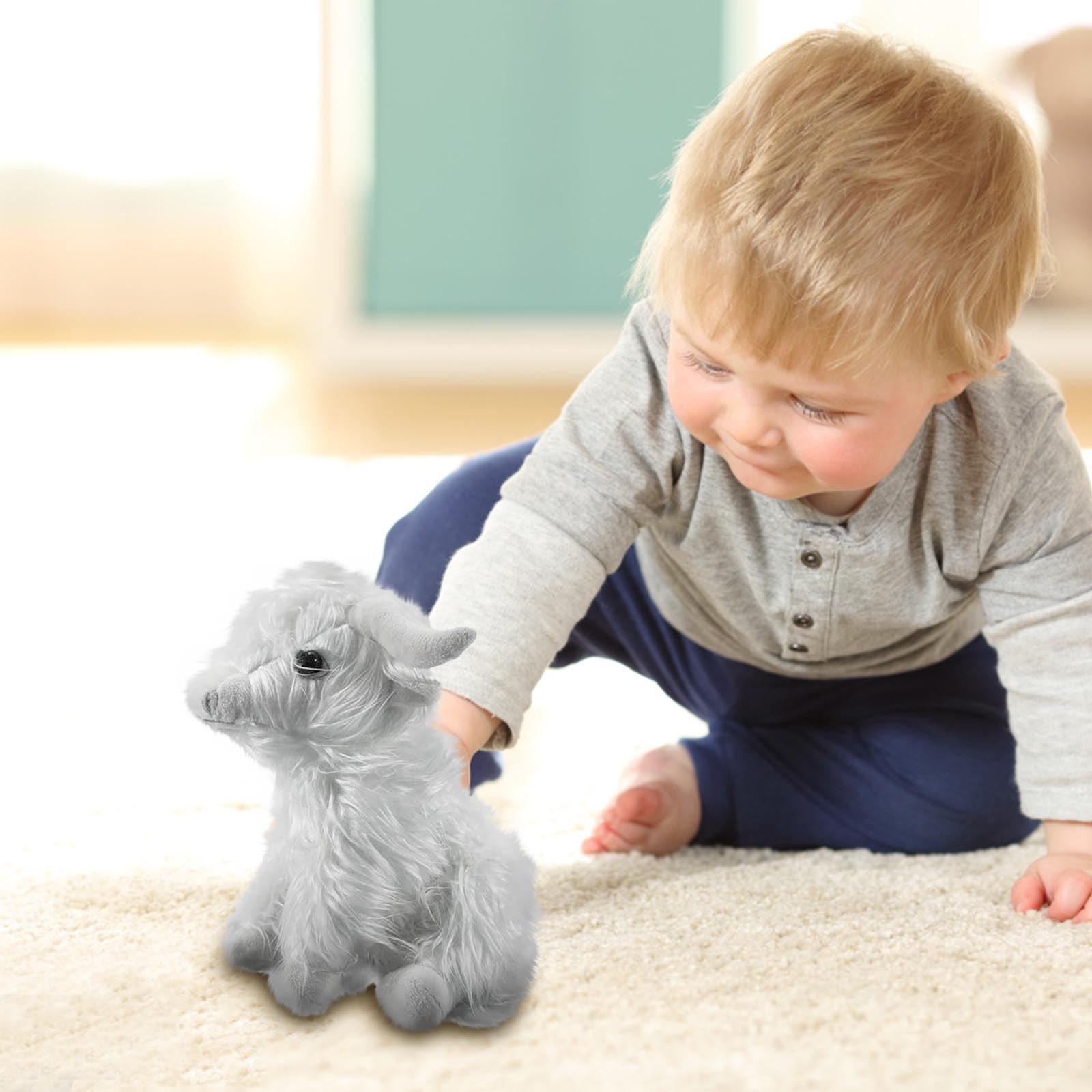 Giunmcul Highland Cow Plush Toy Long Hair Yak Style Stuffed Animal Soft Fabric Weighted Feet Cuddly Collectible Gift for Kids Home Decor 1 Pack
