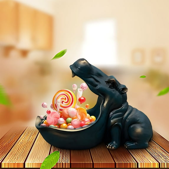 Giunmcul Holiday Gift Finder Hippo Statue Home Funning Big Mouth Candy Tray Key Bowl Living Room Resin Decoration