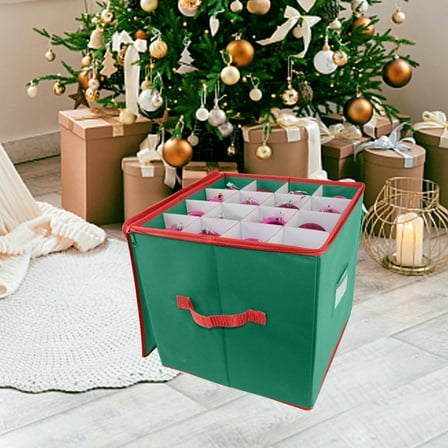 Giunmcul Holiday Christmas Storage Box with 64 Compartments and Decorative Christmas Ornaments for Storage
