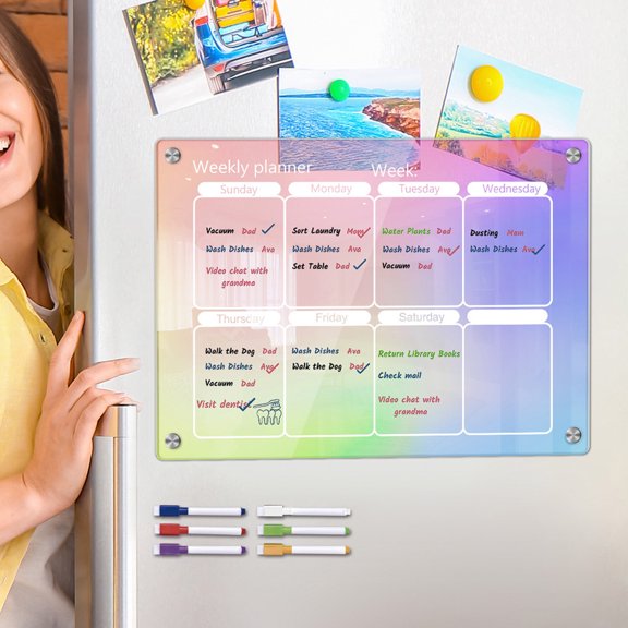 Giunmcul Holiday Colored Acrylic Week Plan Memo Message Board with Erasable Refrigerator Sticker