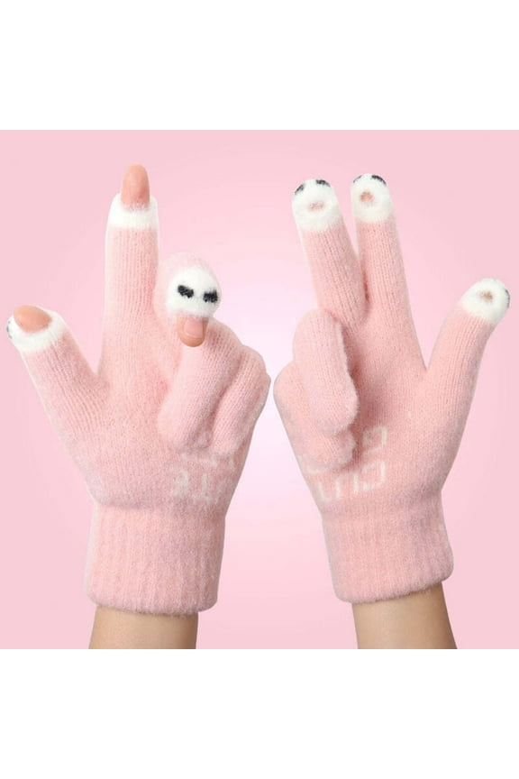 Holiday Gloves Women's Winter New Open Finger Thickened Warm Padded Cute Students Cold Wool Split Finger Screen Gloves