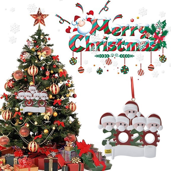Giunmcul Holiday Personalized Family Ornament 2020 Christmas with Face Masks Hand Sanitized