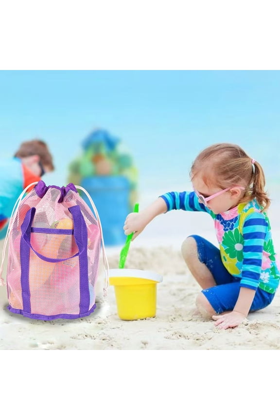 Mesh Beach Bag for Toys Large Capacity Drawstring Tote with Cord Lock Quick-Dry Sandproof for Pool Beach Outings Blue/Green/Pink