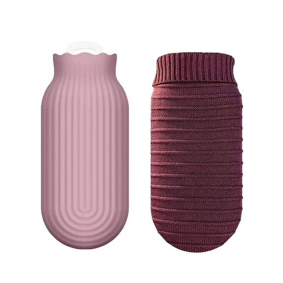 Giunmcul Mini Hot Water Bottle 550ml Silicone Warm Bag with Knitted Fleece Cover Portable Hand Warmer for Winter Aches and Pains Relief