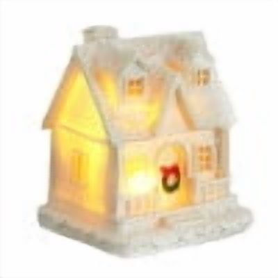 Giunmcul Miniature Resin Snow House Christmas Decoration, Warm White Glowing Winter Village Cabin Desktop Ornament with LED Light for Holiday Microscape Display