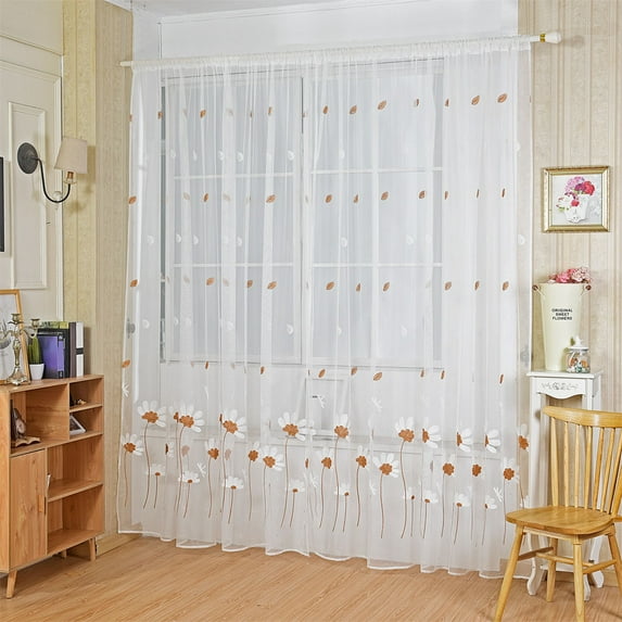 Giunmcul Modern Light Luxury Small Chrysanthemum Embroidery Semi Shading Bedroom Sheer Curtains Living Room Bedroom Gauze Fabric 78.74'in x 39.37'in