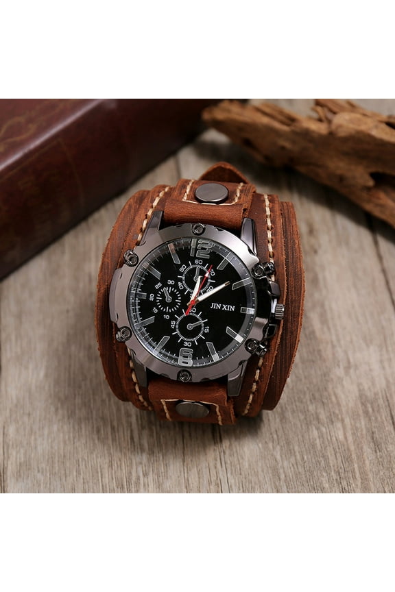 My Order Men's Steampunk Wrist Watch Vintage Hand Sewn Cowhide Watch Quartz Watch