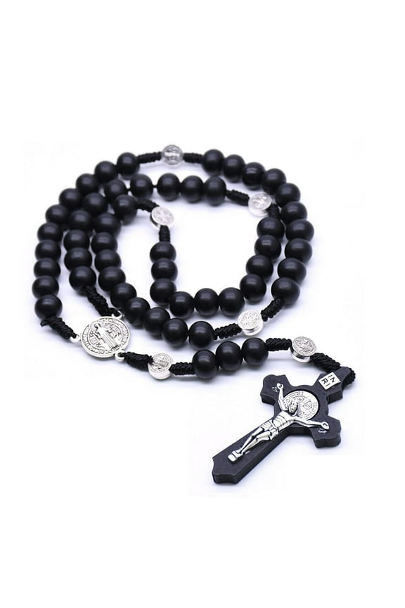 My Order St Benedict Black Wood Rosary,Natural Wooden Bead Beads