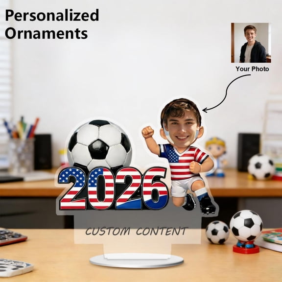 Giunmcul Office Desk Decoration 10cm Personalized Acrylic Figurine Soccer Theme Custom Photo Football Fan Gift Home