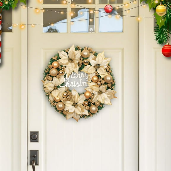 Giunmcul Online Shopping Christmas Wreath with Balls and Plastic Flower, Christmas Garland Winter Holidays Home Front Door Decor
