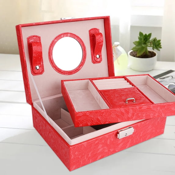 Giunmcul Online Shopping Jewelry Box with Lock and Mirror Jewelry Organizer Storage Case with 2-Layers Display for Earrings Bracelets Rings Watches