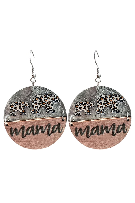 Online Shopping Mother's Day Acrylic Earrings Sunflower Bear Mother Leopard Transparent Wood Round Earrings