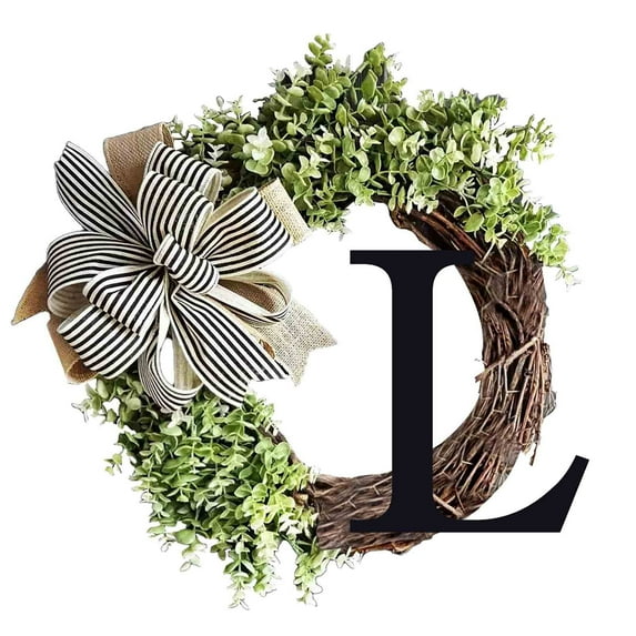 Giunmcul My Order 26 Letters Decorative Wreath Door Hanging Home Decor Letters with Knot Pendant Rattan Ring Wall Decoration Window Decoration Pendant