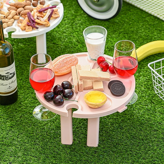 Giunmcul Outdoor Portable Folding Wine Rack Picnic Table Holds Bottle Two Glasses Fiber Rod Stakes in Grass Dirt Sand Handles Easy Carry Color Plastic 30x14 cm
