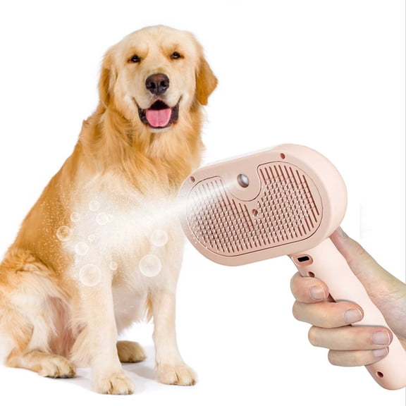 Giunmcul Pet Spray Comb Grooming Brush with Built-In Water Spray Rechargeable ABS Stainless Needle Comb for No-Fly Hair Detangling Massage Portable Battery