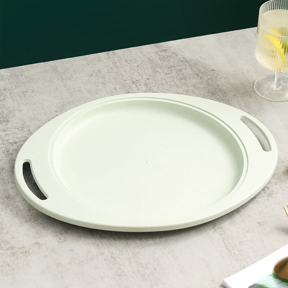 Giunmcul Plastic Steak Plate Oval Serving Platter with Side Handles Stackable Heat Resistant Dish for Pasta BBQ Family Meals Picnic Party 34x27cm 1 Piece