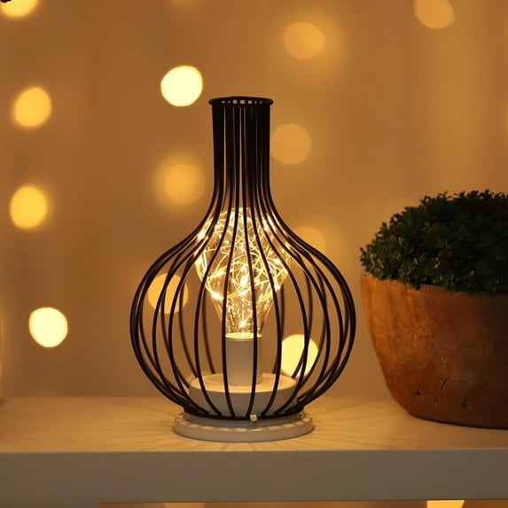 Giunmcul Portable LED Night Lamp Iron Frame Energy Saving Warm Ambient Light Battery Operated Table Decoration Lamp