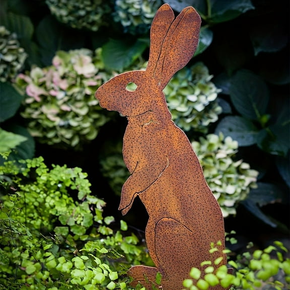Giunmcul Rabbit Ground Decoration Garden Stake Outdoor Yard Decor Metal Bunny Mama Rabbit Stake for Covering Ground Socket Guide Marker Patio Lawn Spring Easter Decor 1 Piece