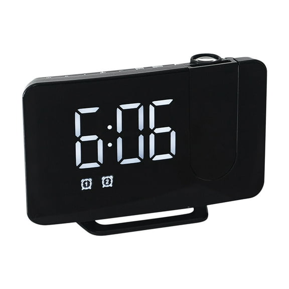 Giunmcul Rotating Projection Alarm Clock With Fm Radio, Digital Led Display, Temperature And Date, 180 Degree Rotatable Ceiling Projector, Usb Powered With Battery Backup, Brightness And Snooze