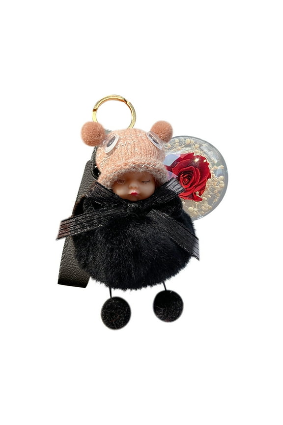 Simulation Squint Doll Rose Furry Keychain Immortal Flower Sleepy Doll Pendant Birthday Valentines Day Novelty Decoration Synthetic Plush 18x8cm
