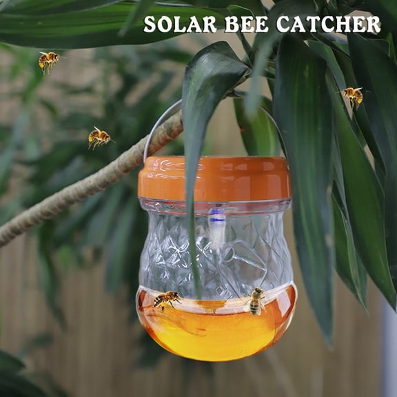 Giunmcul Solar Pineapple Bee Trap Wasp Catcher Outdoor Insect Trap with Solar Light Reusable PP Body