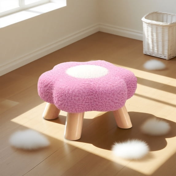Giunmcul Solid Wood Flower Stool with Soft Fleece Cushion Detachable Cover Round Footstool Chair for Living Room Bedroom Home Decoration 9.8x9.8x7.9in