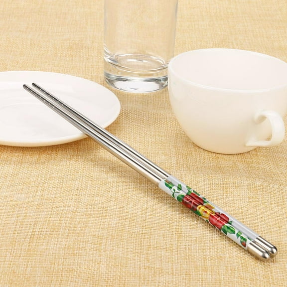 Giunmcul Stainless Steel Chopsticks 8.9 Inches Pair White Pattern Easy Clean Reusable Flatware Korean Japanese Chinese Dining Tableware Utensil Set Anti Slip 1 Pair