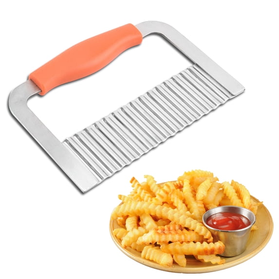 Giunmcul Stainless Steel Crinkle Chip Cutter with Wooden Handle Classic Wavy Knife Easy Slice Lift Scrape 18.5x11 cm Potato Cutter 1 Piece