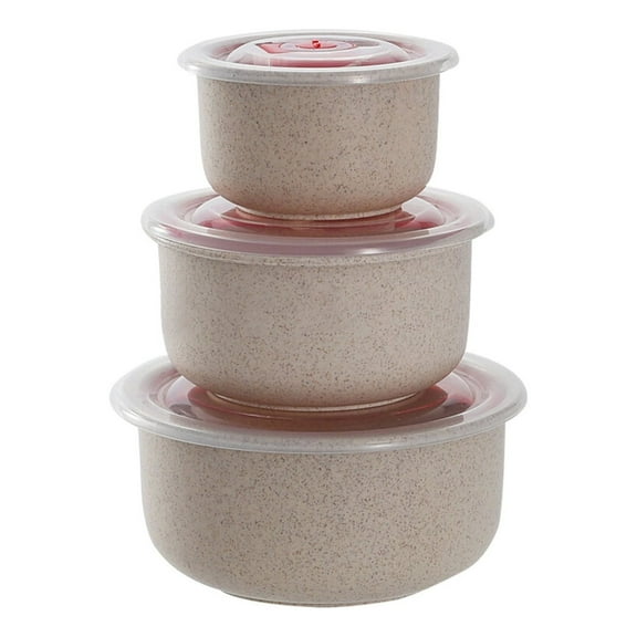 Giunmcul Straw Fresh Keeping Bowl with Lid Microwaveable Round Bento Lunch Box PP Food Grade Light Weight Picnic Heated with Steam Vent Sizes 300 500 900 ml 3 Boxes