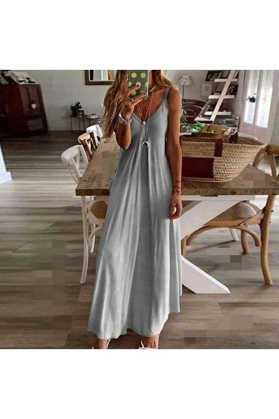 Summer Dresses for Women Casual Floral Print Spaghetti Strap Long Maxi Beach Party Sundresses Sleeveless Plus Dresses V Neck Sun Dress Wedding Guest