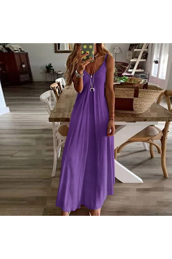 Summer Dresses for Women Casual Floral Print Spaghetti Strap Long Maxi Beach Party Sundresses Sleeveless Plus Dresses V Neck Sun Dress Wedding Guest