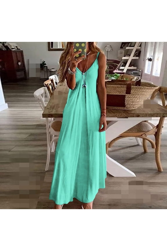 Summer Dresses for Women Casual Floral Print Spaghetti Strap Long Maxi Beach Party Sundresses Sleeveless Plus Dresses V Neck Sun Dress Wedding Guest