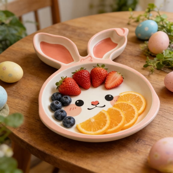Giunmcul Toddler Easter Bunny Divided Plate 3 Compartment Snack Tray Cute Long Ear Boys and Girsl Melamine Plate for Weaning Meals Daily Use Gift 1 Piece 24.7cm Orange