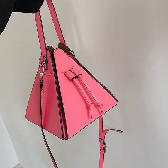 Giunmcul Triangle Crossbody Bag Drawstring Leather Handbag Adjustable Strap Lightweight Purse For Daily Commuting Shopping Travel Gift 7.87 x 7.87 x 7.87 in 1 Pack