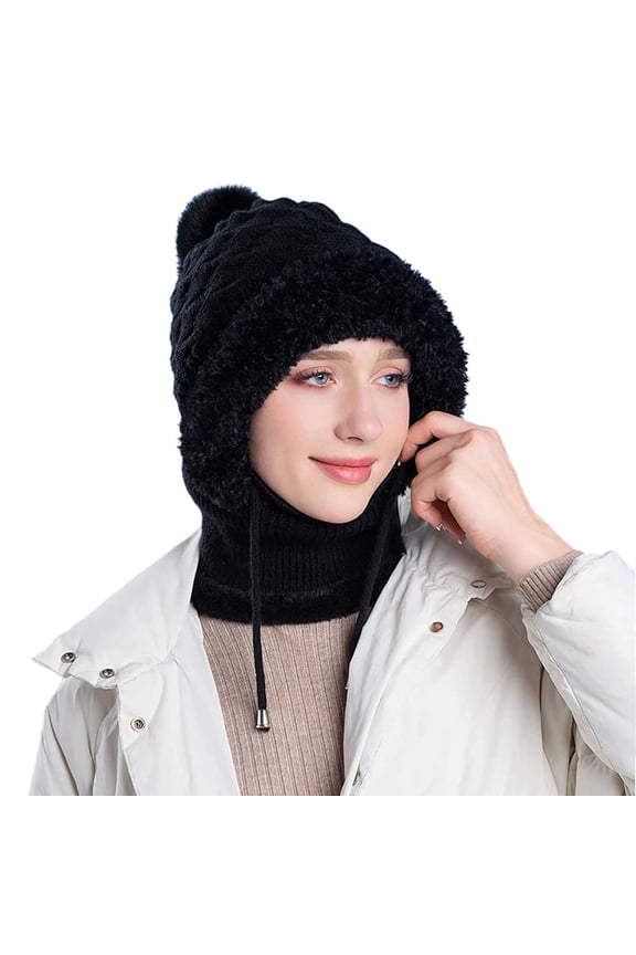 Upgraded 3-In-1 Fleece Lined Knitted Winter Hat With Attached Scarf And Mask For Women, Thermal Windproof Balaclava For Extreme Cold, Breathable Stretch Fit, Outdoor Sports