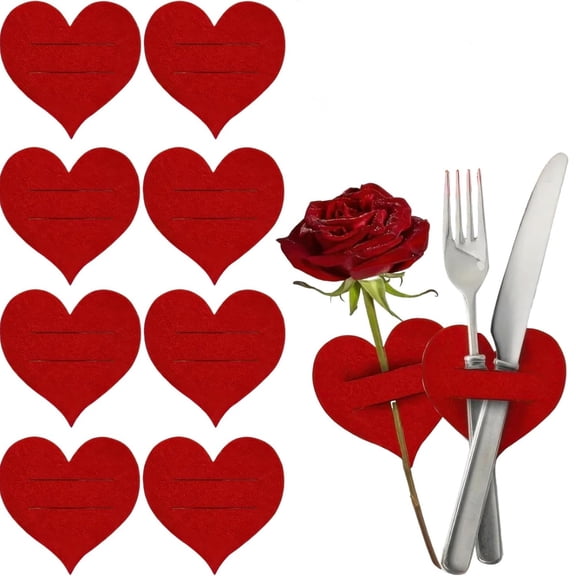Giunmcul Valentines Heart Cutlery Holders 10pcs Felt Design Red Flatware Pockets Decorative Tableware Covers Fork Knife Spoon Bags for Dining Table