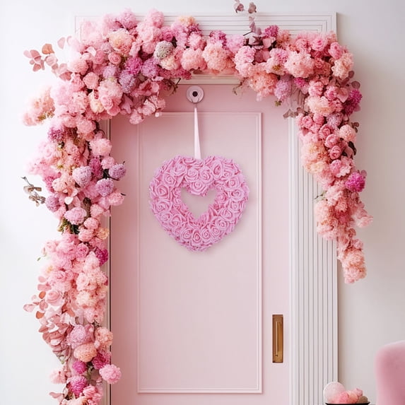 Giunmcul Valentines Rose Heart Garland Door Wedding Party Scene Decor Faux Silk Cloth Elegant Ribbon Accent Romantic Maintenance Free