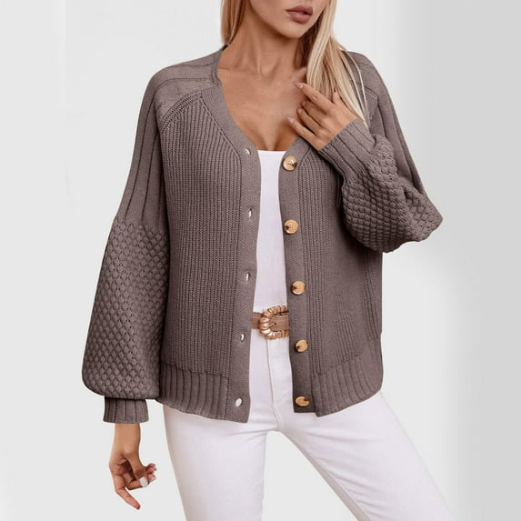 ZZkhGo Women's Casual Loose Long Sleeve Top Colorblock V-Neck Knitted Sweater Cardigan Jacket Cardigan Winter Coats For Women Cardigan Sweaters For Women Lightweight