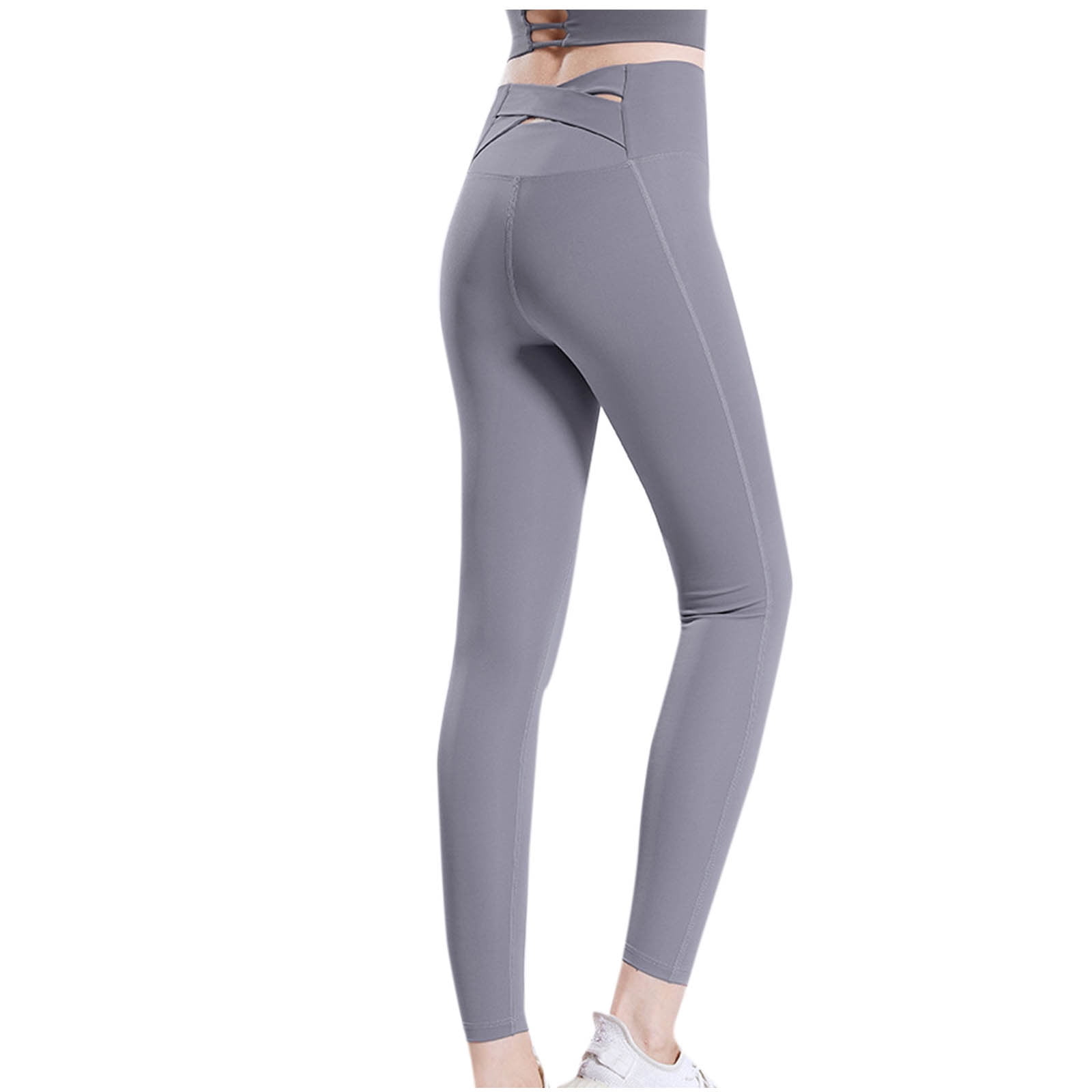 Giunmcul Womens Yoga Cropped Pants Sports Style Solid Color Leggings for Women High Waisted Lift ...