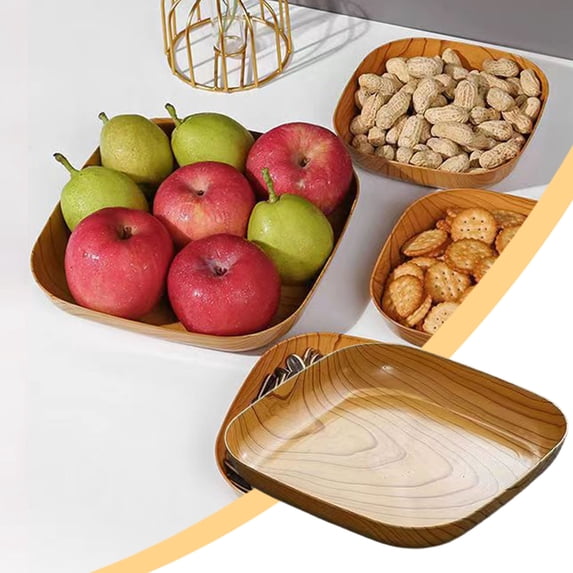 Giunmcul Wood Grain Cardboard Heavy Duty Serving Tray Plate Brown Square Plastic Party Tableware Disposable Family Dinner Snack Dish 14.5x14.5cm Waterproof 1pc