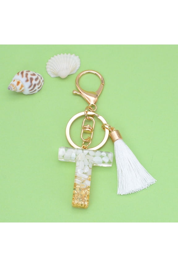 up to 45% Off New White Tassel Letter Key Chain Crystal Drop Pendant Fashionable Bag Key Chain