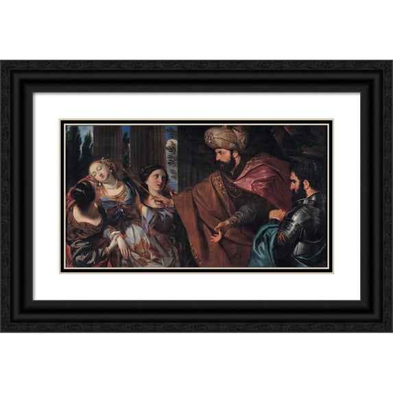 Giuseppe Bonati 24x15 Black Ornate Framed Double Matted Museum Art Print Titled: Esther Before Ahasuerus (Between 1650 and 1675)