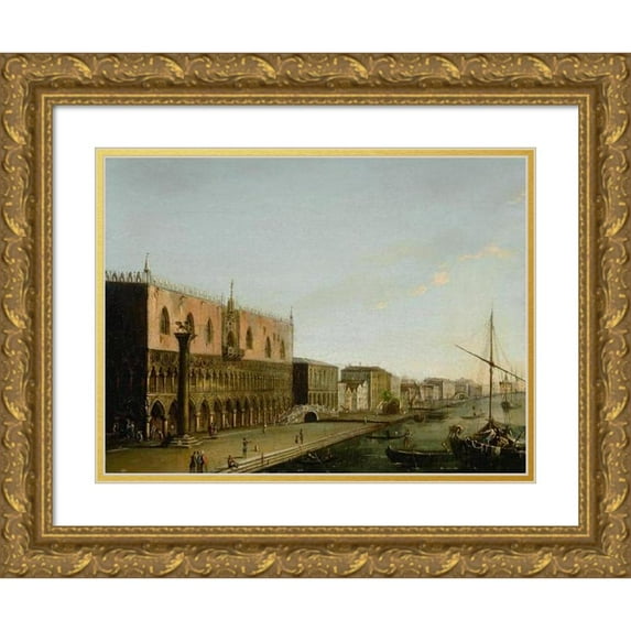 Giuseppe Borsato 14x11 Gold Ornate Wood Frame and Double Matted Museum Art Print Titled - Venice, a View of the Molo with the Palazzo Ducale
