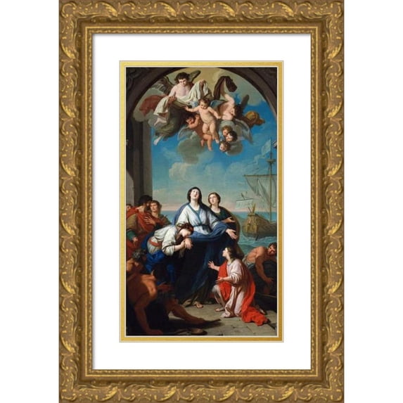 Giuseppe Bottani 12x18 Gold Ornate Wood Frame and Double Matted Museum Art Print Titled - The Departure of Saints Paula and Eustochium for the Holy Land