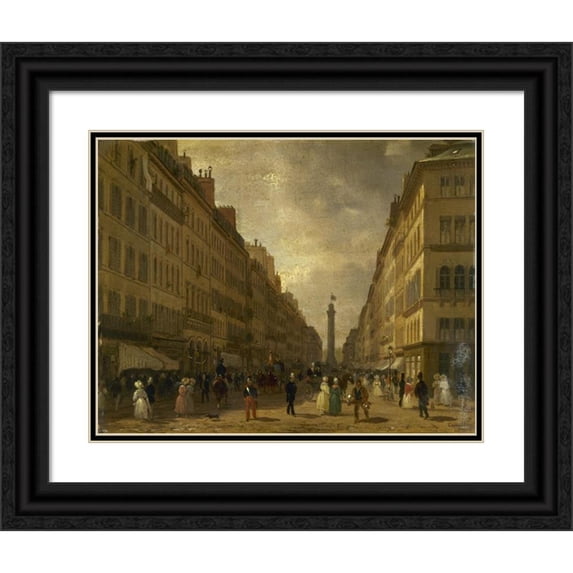 Giuseppe Canella 24x20 Black Ornate Framed Double Matted Museum Art Print Titled: Rue De La Paix (1829)